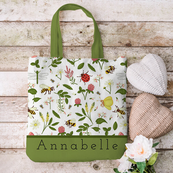 Busy Bees Ladybugs and Butterflies Design Customized Full Print Tote Bag for Women & Men