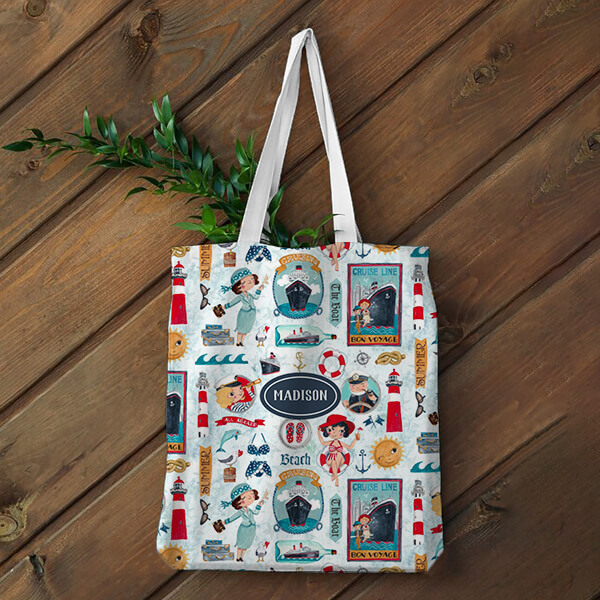 Cute Nautical Ocean Girly Drawing Customized Full Print Tote Bag for Women & Men