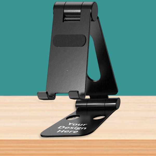Black Customized Folding Metal Mobile Stand for Smartphones and Tabs | Folds completely to take minimal space | 3 fold style with double angle adjustment