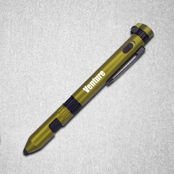 Green Customized 6 in 1 Military Pen with Compass, Torch, Tools, Phone Stand and Stylus