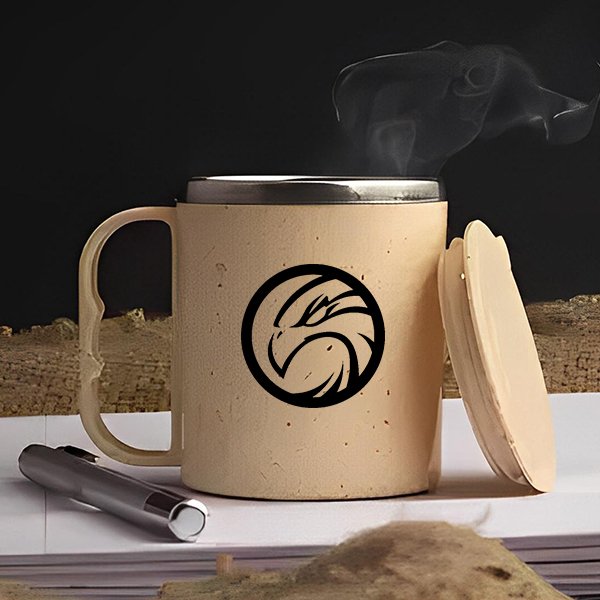 Beige Customized Eco Friendly Coffee Mug With Steel Inside | Made with Wheat fiber
