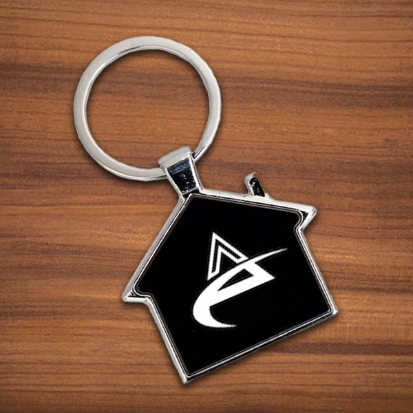 Customized Hut shape Metal Keychain in Black Finish