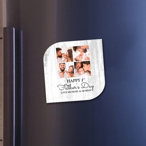 Cute Modern Collage Happy First Fathers Day Photo Customized Printed Photo Fridge Magnet
