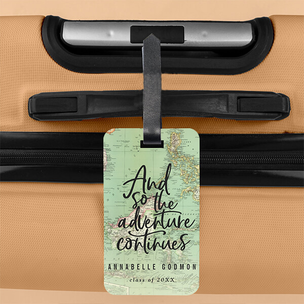 And So The Adventure Continues Quote design Customized Vertical Bag Luggage Tag