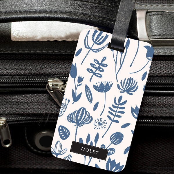 Folk Botanical Blue Floral Design Customized Vertical Bag Luggage Tag