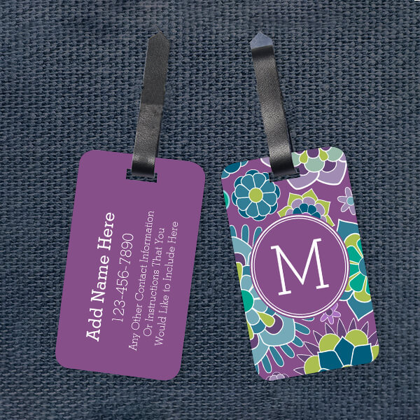 Colorful Purple Floral Pattern Customized Vertical Bag Luggage Tag
