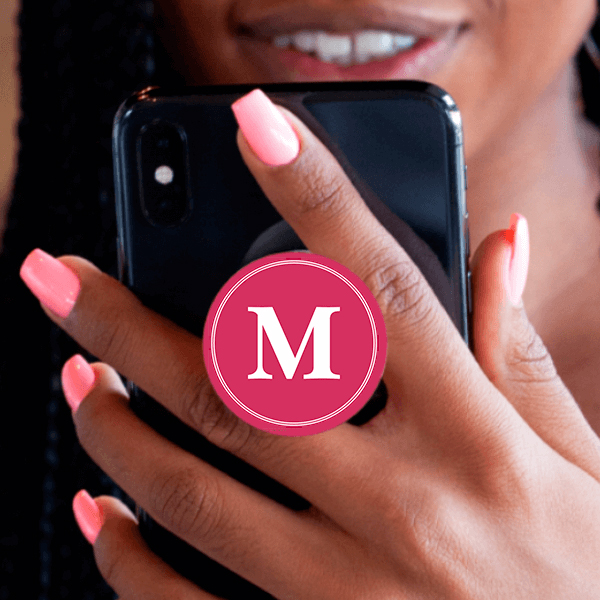 Modern Girly Pink White Monogram Initial Mother's Day Customized Printed Phone Grip Holder Sockets
