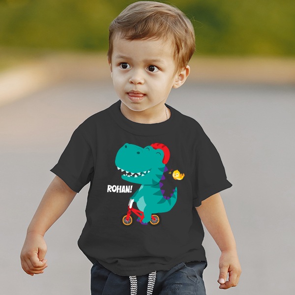 Babyhug Cotton Knit Half Sleeves T-Shirt with Dino Print - Red