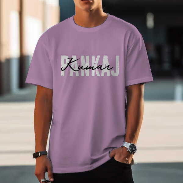 Signature Name Oversized Hip Hop Customized Printed Men's Half Sleeves Cotton T-Shirt