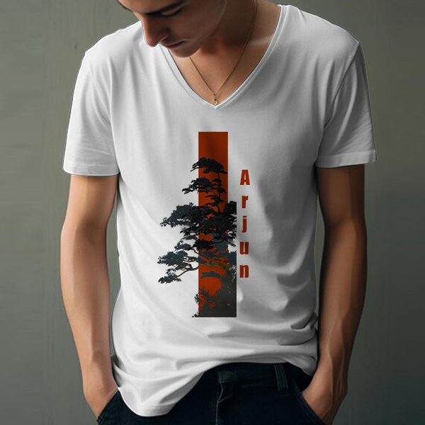 Nature V Neck Customized Printed Men's Half Sleeves Cotton T-Shirt