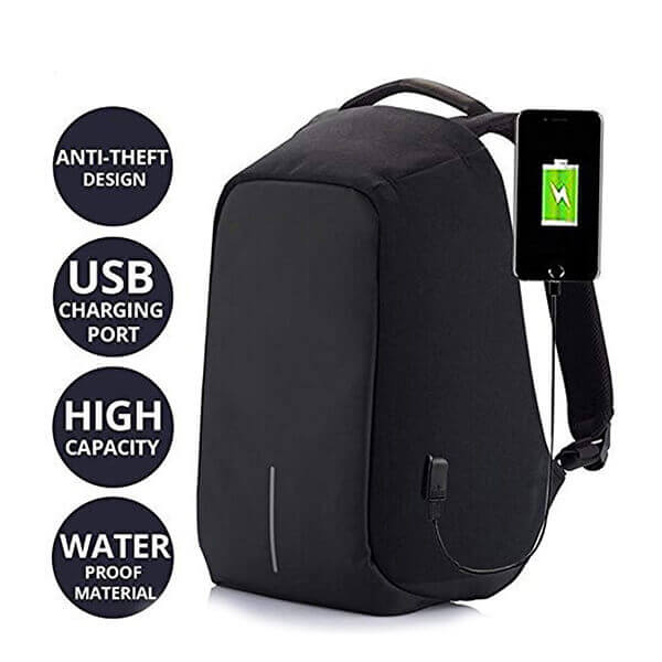 Buy Black Customized Unisex Bag with USB Charging Port yourPrint