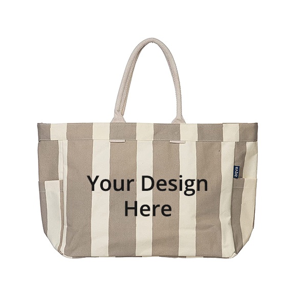 Beige Customized Canvas Tote Shoulder Bag, Top Zip, Inner Zip Pocket