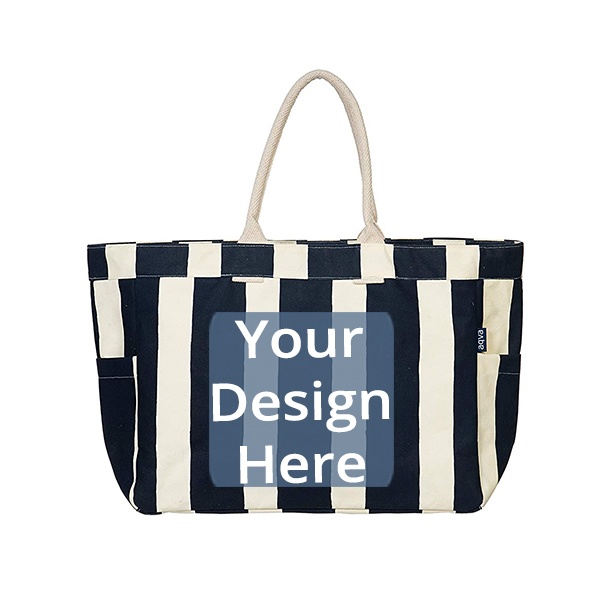 Navy Blue Customized Canvas Shoulder Sling Tote Bag, Inner Zip Pocket