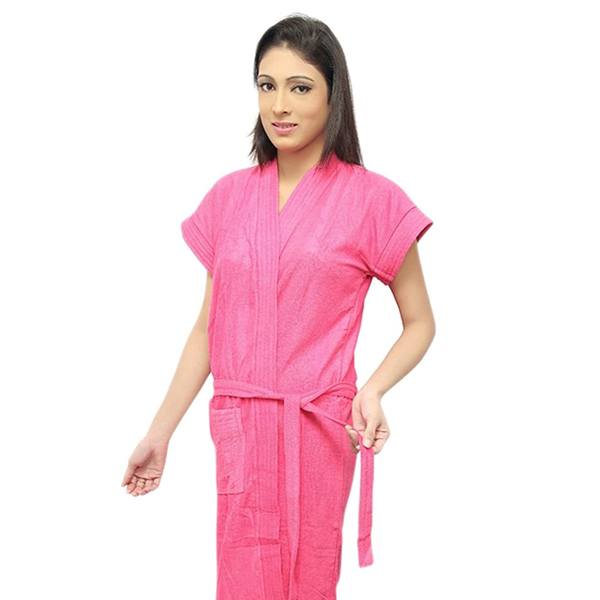 Buy Pink Customized Unisex Bathrobe Gown In 100 Cotton Soft Terry