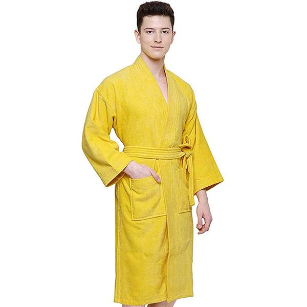 Buy Yellow Customized Terry Cotton Unisex Bathrobe For Men And Women