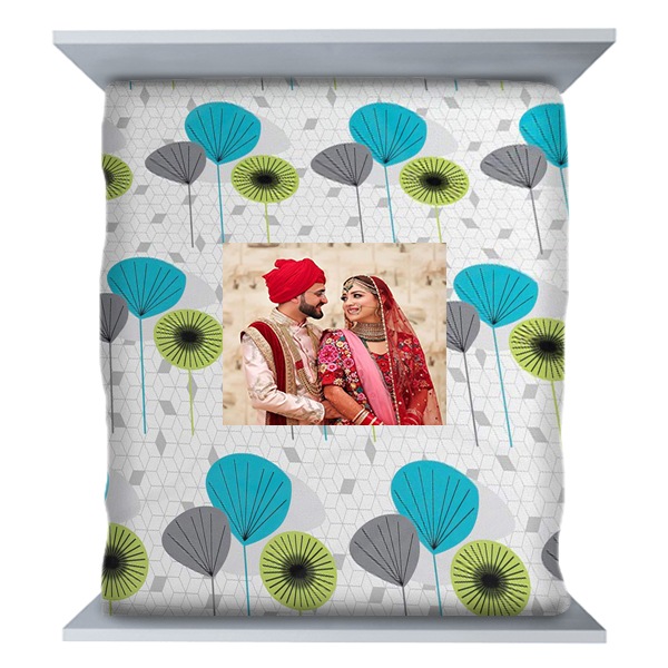 Buy Turquoise Geometric Print Customised Bed Sheet with 2 Pillow Covers