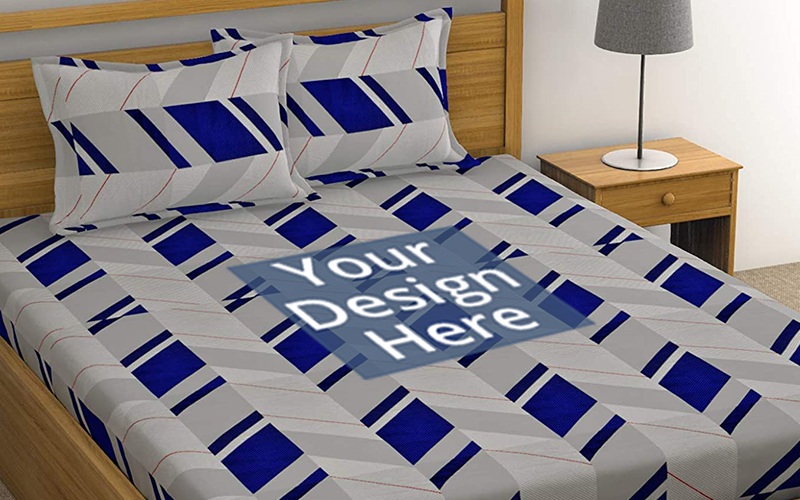 Grey &amp; Blue Customized King Size Bedsheet with 2 Pillow Covers