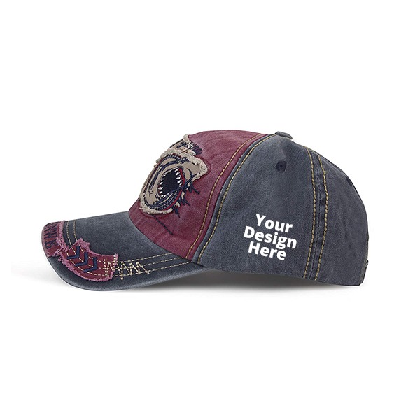 Red Customized Denim Sharks Design Unisex Cap