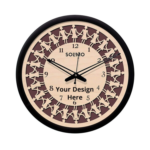 Brown Customized Silent Movement Wall Clock (Size -12")