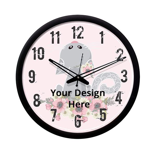 Peach with Black Frame Customized 12" Contemporary Plastic &amp; Glass Wall Clock - Silent Movement