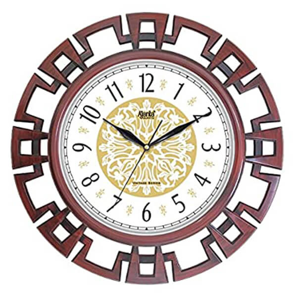 Buy White with Brown Panel Customized Ajanta Wall Clock 15" Vintage