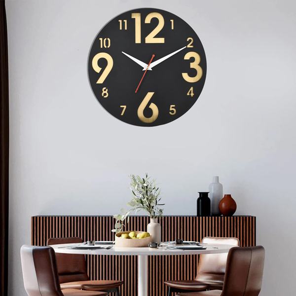 Buy Black Customized Wooden Wall Clock Big Size 12" Silent Quartz