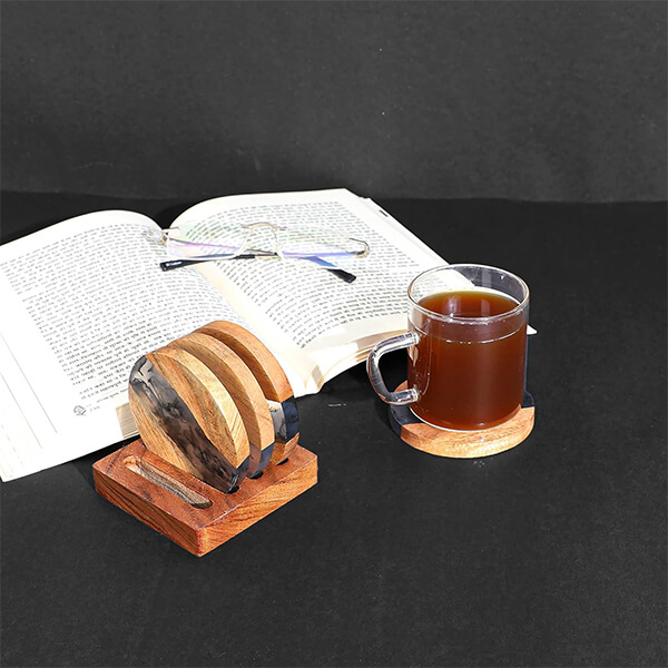 Buy Brown Customized Design Tea Coaster Set Wooden Decorative Coasters For Home and Office