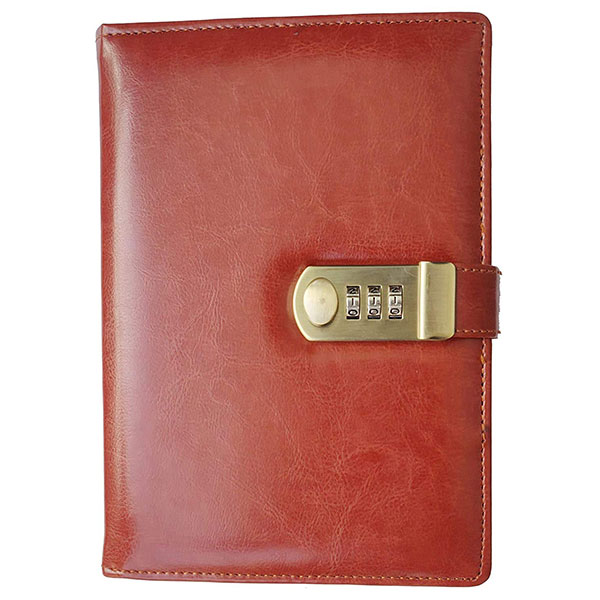 Buy Brown Customized PU Leather Notebook Diary with Lock, A5 Size with Combination Lock Password