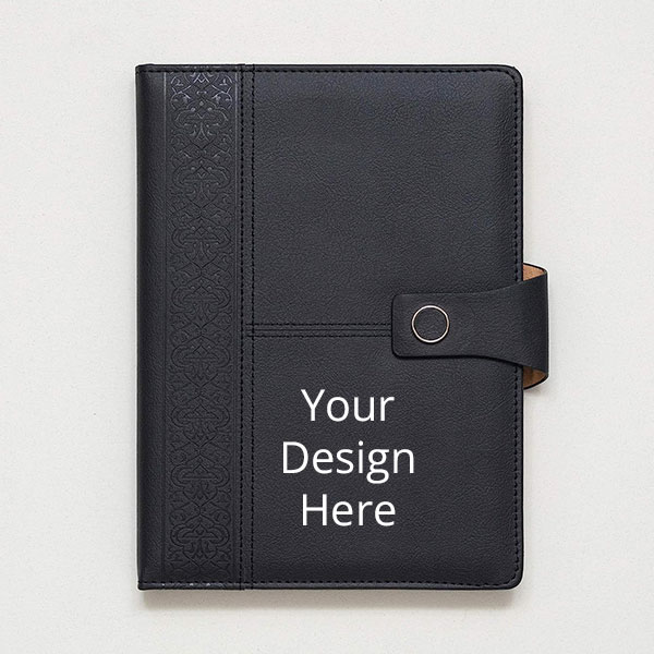 Black Customized A-5 PU Leather Stylish &amp; Durable Hardcover Notebook Journal with Magnetic Flap Closure and Pen Holder