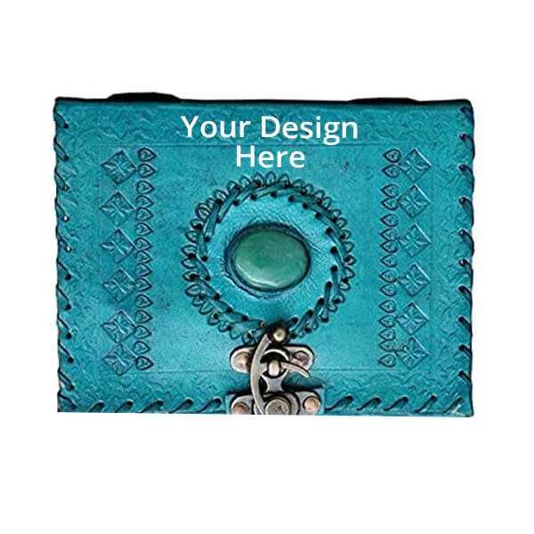 Sky Blue Customized Leather Journal Notebook with Lock- 7 * 5" Inches