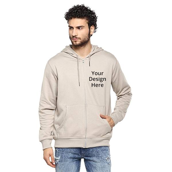 Grey Customized Men's Cotton Hooded Sweatshirt