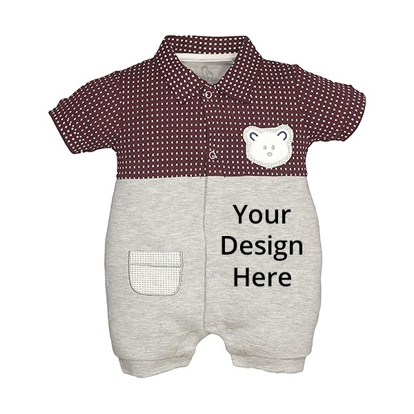Grey Customized 100% Pure Cotton Half Sleeves Rompers/Bodysuit/Sleepsuit For Baby Boys (0-3 Months)