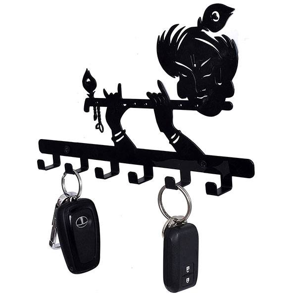 Buy Black Customized Metal Wall Keyholder 7 Hook Lord Krishna Wall