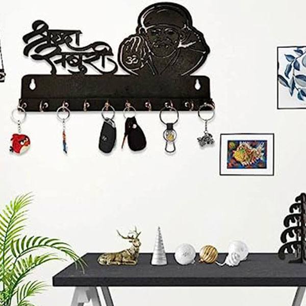 Buy Black Customized Saburi Wall Key Holder Sai Baba Keys Hanger Wooden ...