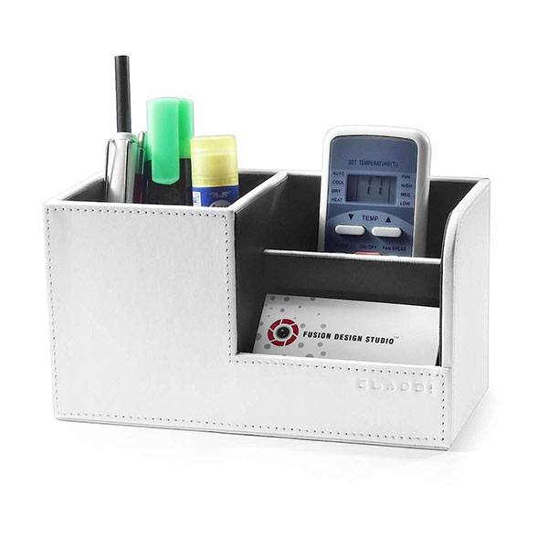 Buy White Customized Compact Desk Organiser Faux Leather Rectangular