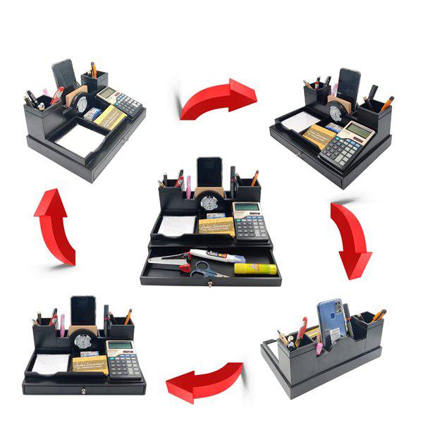 Buy Black Customized Desk Table Organizer, Pen Stand for Office with Clock Office Table
