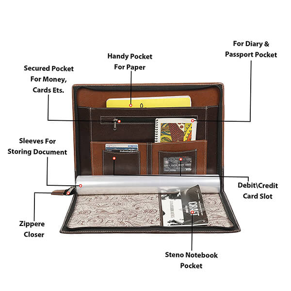 Buy Brown Customized PU Leather Zip File and Folder, B4 Size with 20