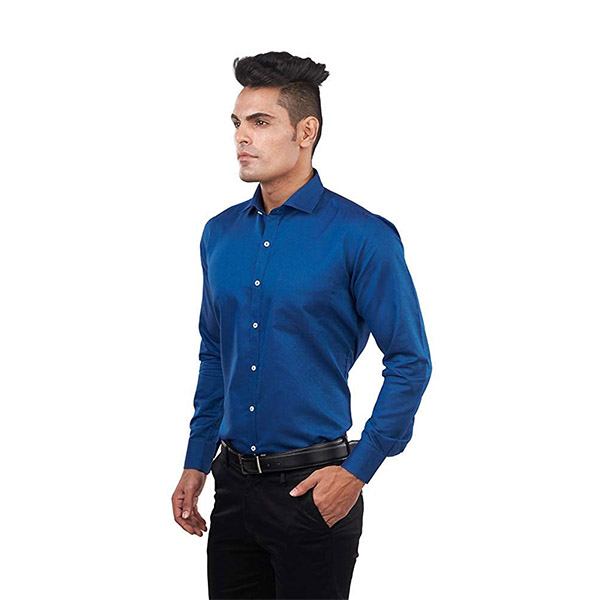 Buy Dark Blue Customized Men's Slim Fit Shirt yourPrint