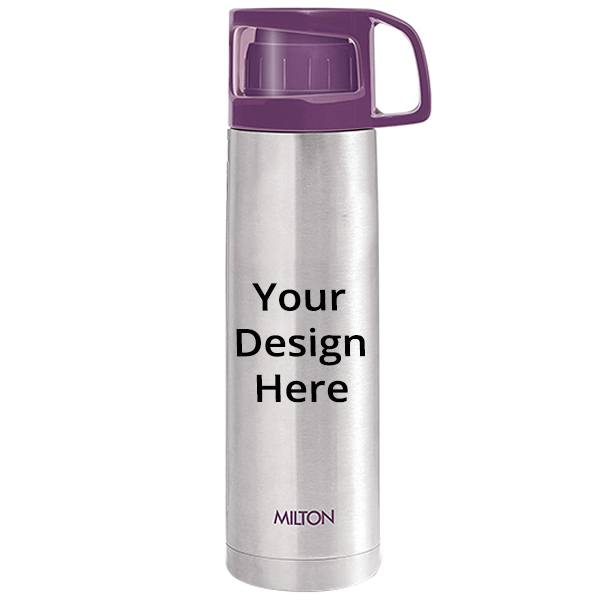 Purple Customized Milton Glassy Thermosteel 24 Hours Hot and Cold Water Bottle with Drinking Cup Lid, 1 Litre