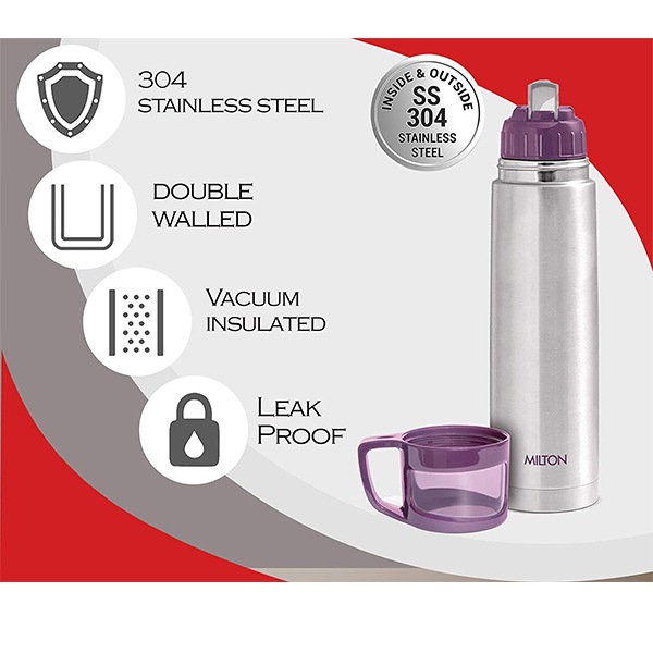 Buy Purple Customized Milton Glassy Thermosteel 1 Litre Vaccum Flask