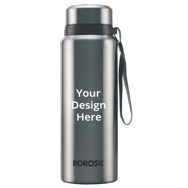 Silver Customized Borosil Stainless Steel Hydra Natural Vacuum Insulated Flask Water Bottle, 750ML