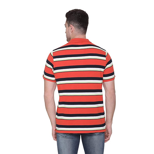 Buy Orange with Navy Blue and White Line Customized Polo TShirt for