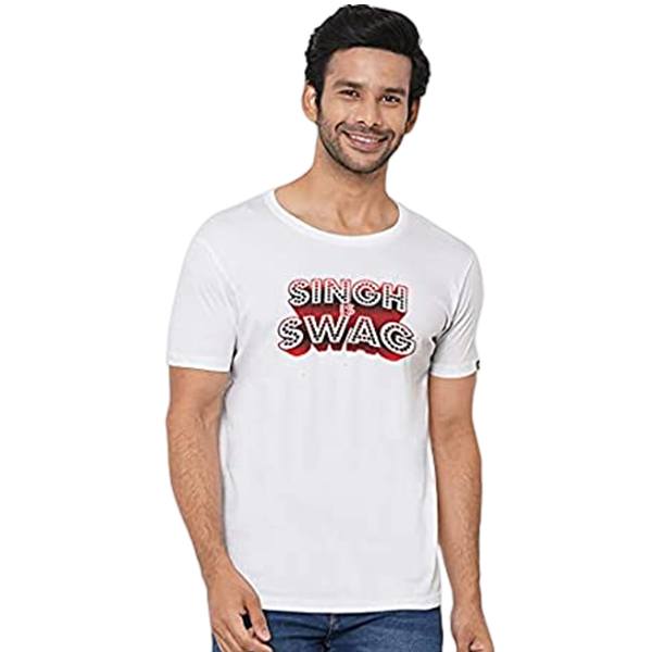 Buy White Customized Men's Cotton Singh Is Swag Graphic Printed TShirt yourPrint