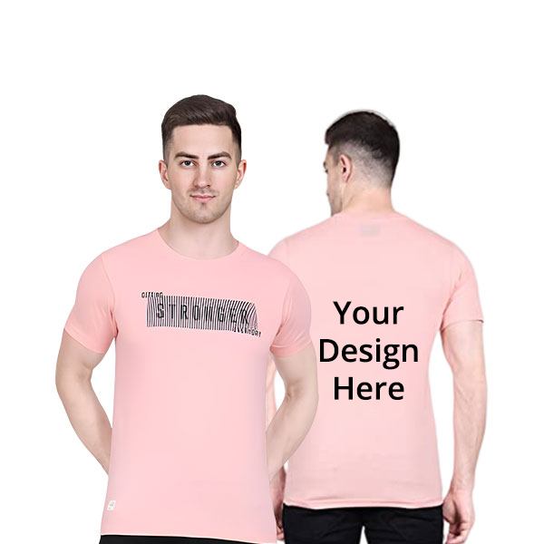 Pink Customized Half Sleeve Cotton Blend Stonger Typography Graphic Printed Round Neck Slim Fit Men's T-Shirt