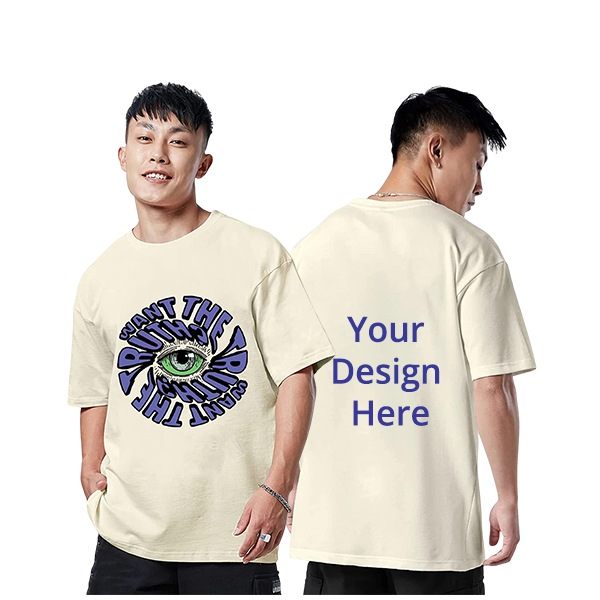 White Customized Oversized Loose Baggy Drop Shooulder Half Sleeves Pure Cotton Graphic Printed T-Shirt for Men
