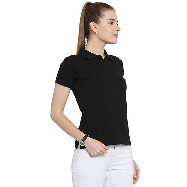 Women’s Black Embroidered Polo T-Shirt