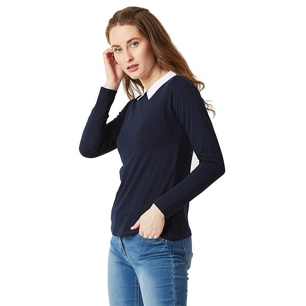Knitted Sleeveless Top with Golden Buttons - Navy Blue