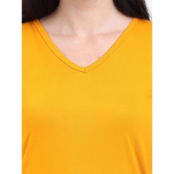 Buy Mustard Customized Women's Cotton V Neck TShirt yourPrint