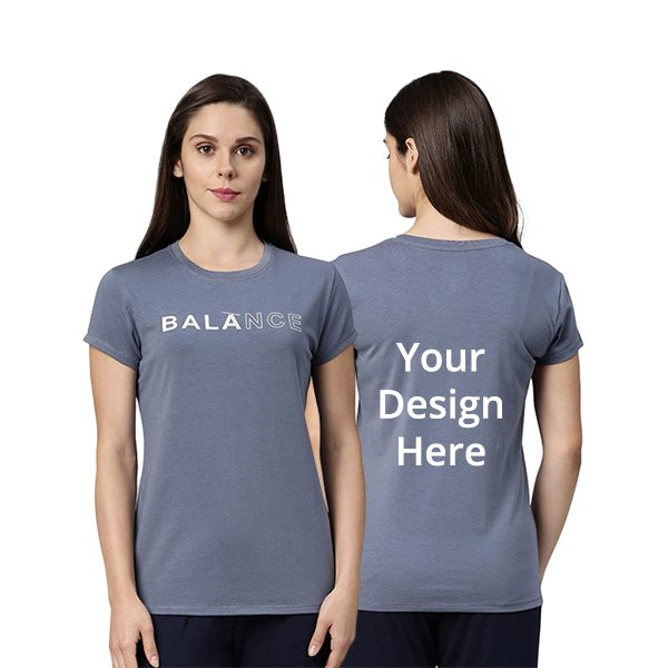Vintage Blue Customized Enamor Women's Short Sleeve Crew Neck Slim Fit Balance Graphic Printed Cotton T-shirt