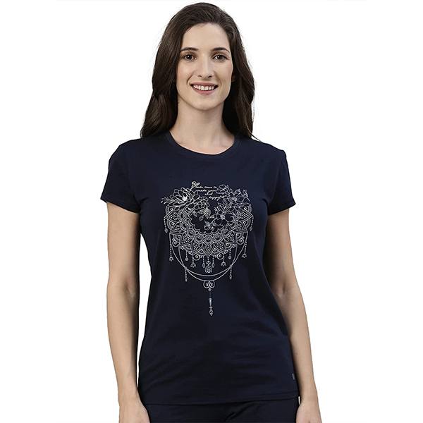 Buy Navy Blue Customized Enamor Women's Short Sleeve Crew Neck Slim Fit ...